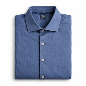 Fedeli Men's Blue Lightweight Button Down Shirt Designer- Size 17.5
